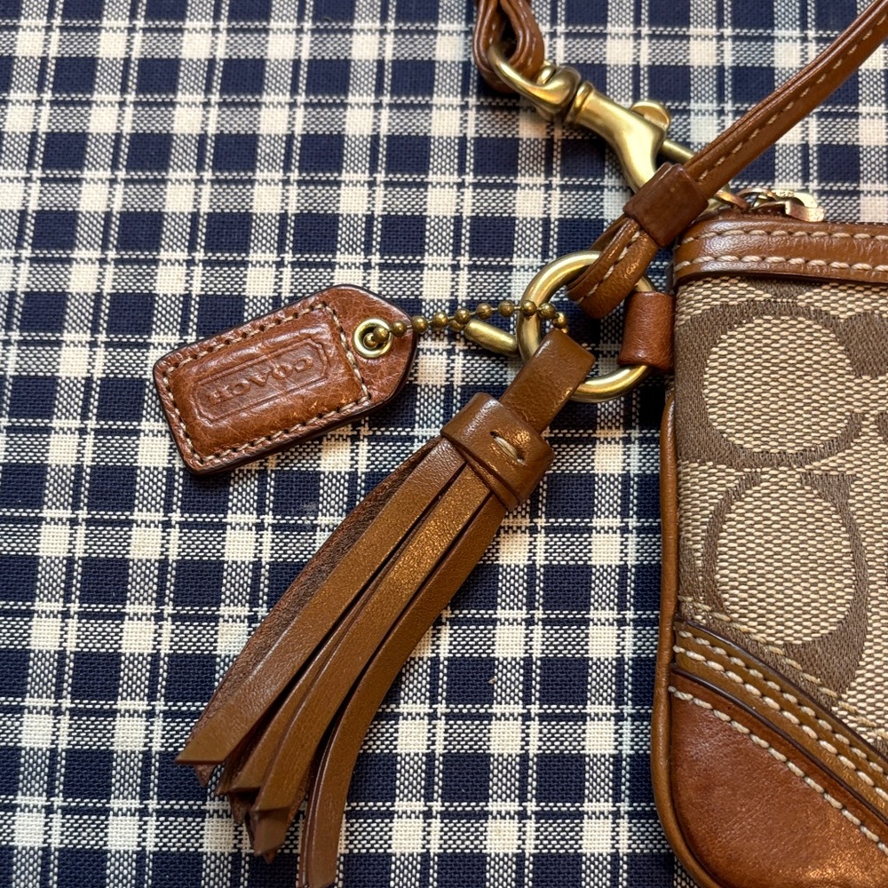 Coach Signature Brown and Tan Wristlet - Picture 3 of 9